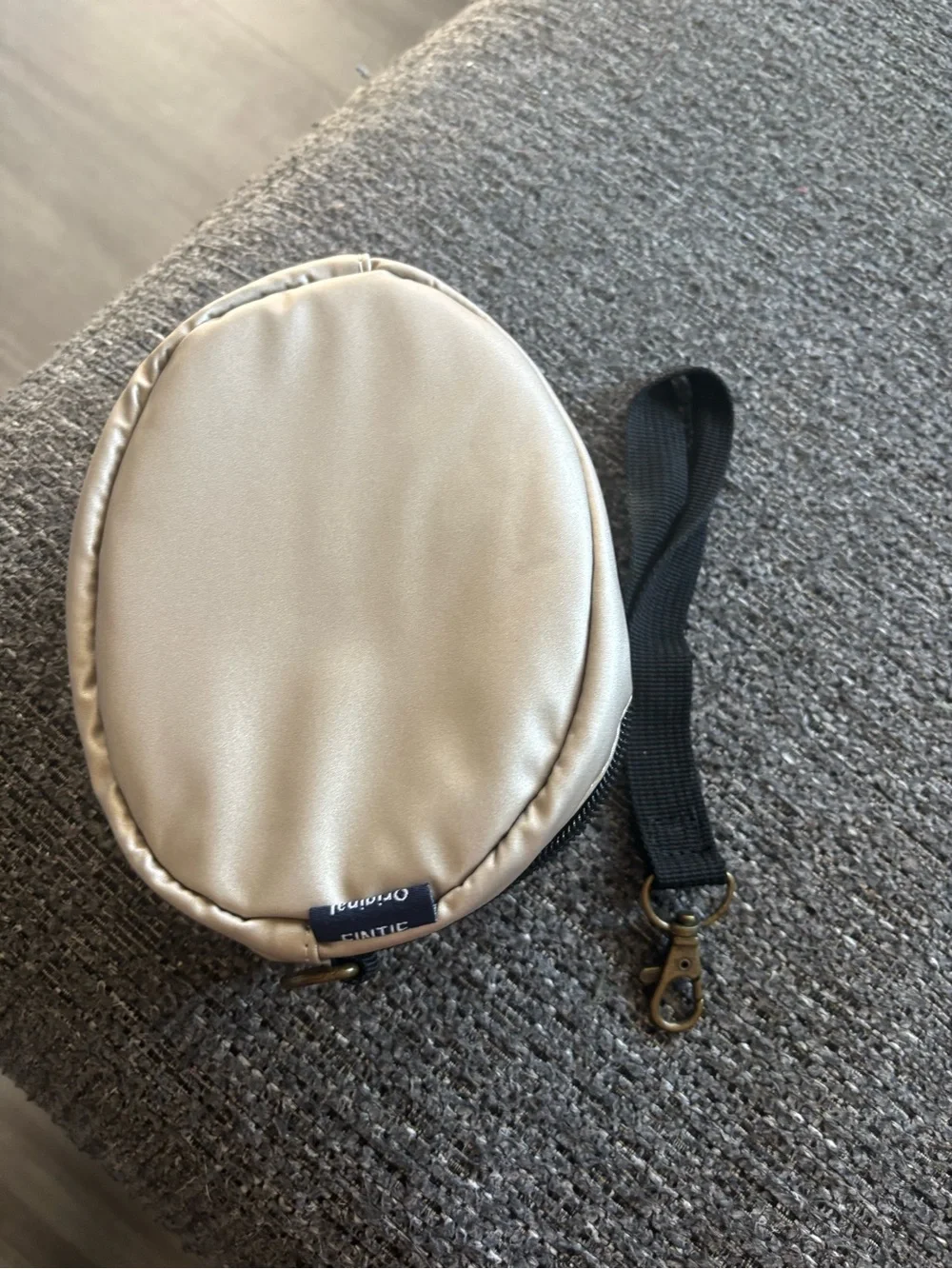 Small Cream Round Wristlet Pouch